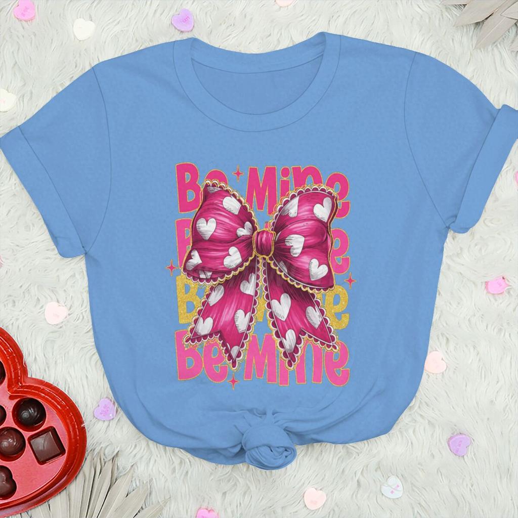 Rosa Valentinstag Coquette Herz T-Shirts Damen Be Mine Kurzarm-T-Shirt Glitzer Coquette Valentinstag Shirt Design Damen T-Shirt