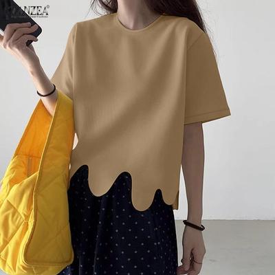 T-shirt d'été décontracté à col rond ample et à manches courtes pour femme