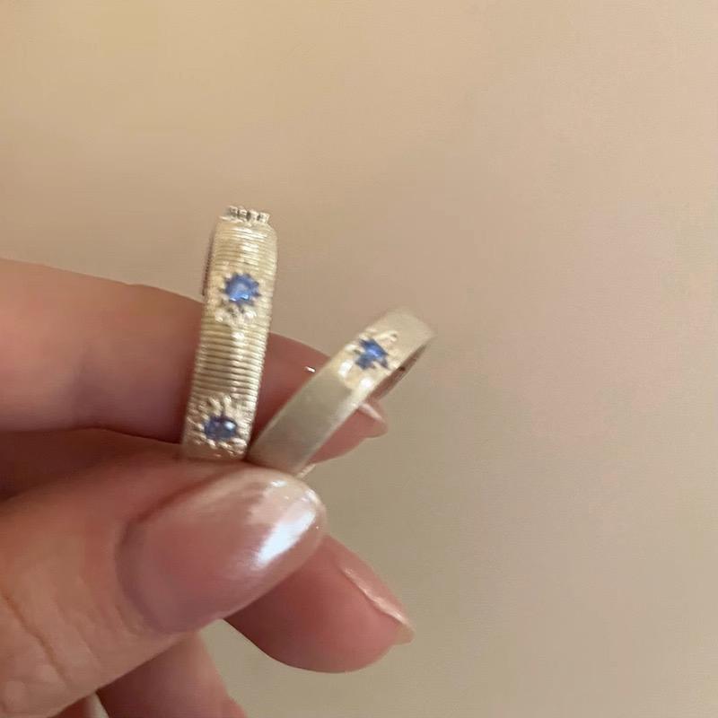 Xiaomi BF CLUB Silver Color Rings for Women Simple Geometric Handmade Irregular Retro Ring Blue Stone Fashion Allergy For Birthday Gift
