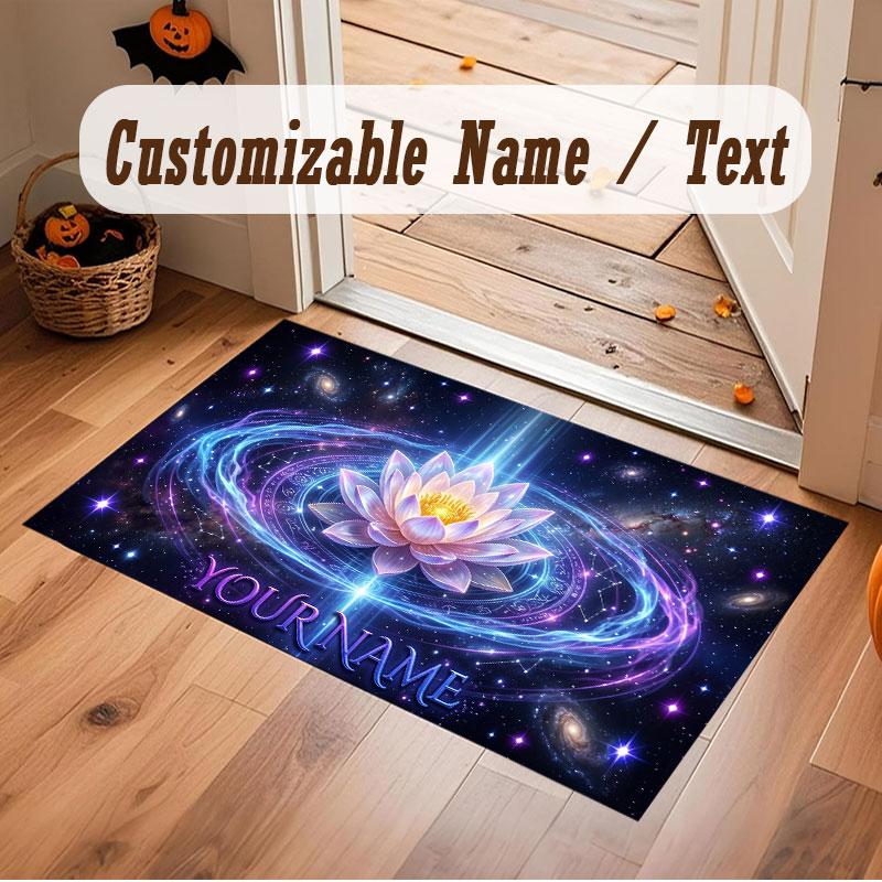 Floral Garden Theme Crystal Velvet Floor Rug Personalized Custom Name Text Warm Carpet Home Decoration