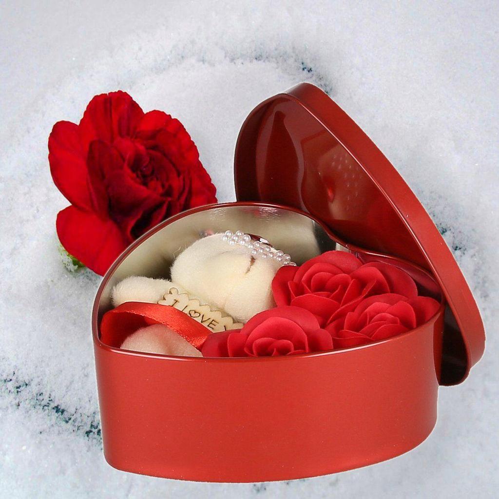 Artificial Flower Gift Box (Red, 3 Piece), Artificial Flora