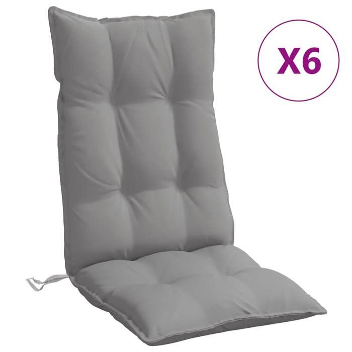 VidaXL Lot de 6 Coussins de Chaise à Dossier Haut, Galette de Siège Imperméable, Coussin d'Extérieur Anti-glissement Jardin 377607