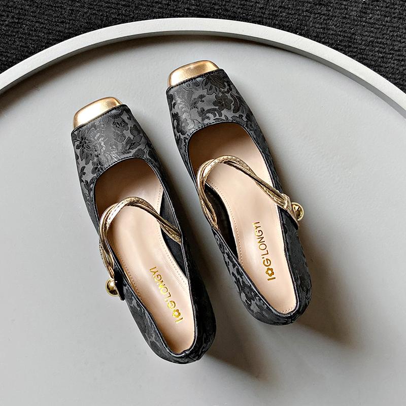 

2024 Spring New Brand Square Toe Woman Chunky Heels Shoes Ladies High Heels Elegant Med Heel Slip on Sandal Mules 39 чёрный