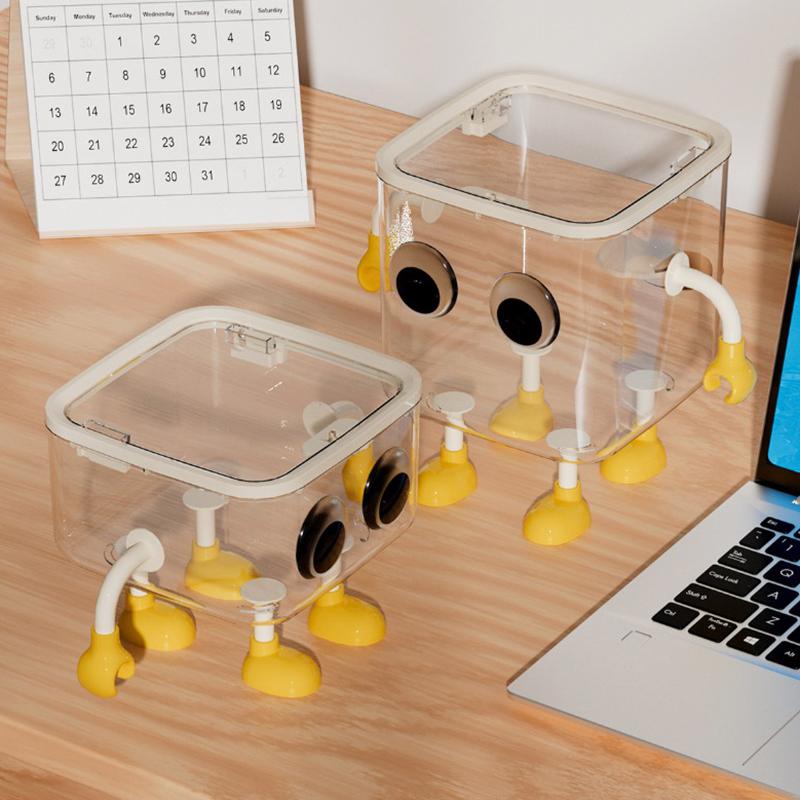 Cute Transparent Desktop Small Trash Can Office High-Value Covered Storage Waste Paper Basket Student Desk Dormitory Storage Bin