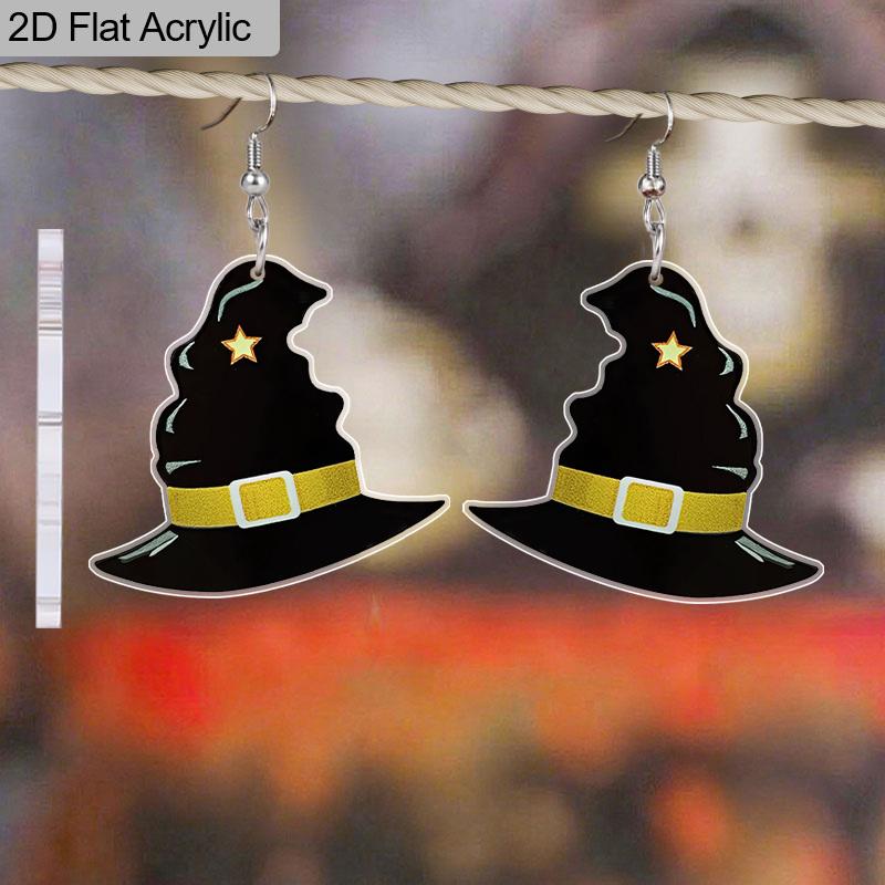 2D Flat Halloween Acrylic Earrings Decoration Cute Witch Hat Pendant Jewelry Girls Women Halloween Gift