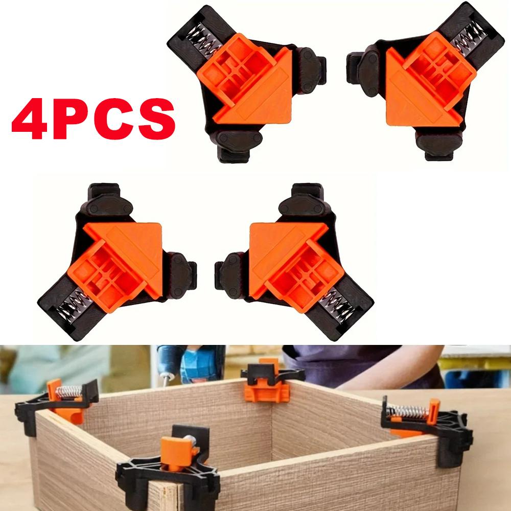 4Pcs Adjustable Corner Clamps – Right Angle Woodworking Fixing Clips for Cabinet Assembly, Drilling & Furniture Joinery