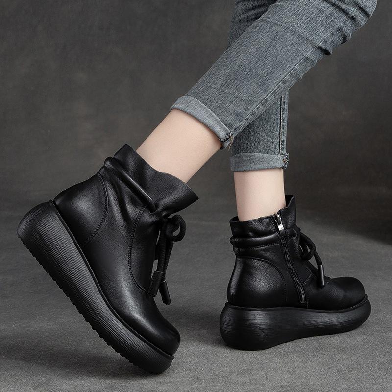 Retro-style Women's Fall and Winter New Shoes - Thick-soled Short Boots with Fleece Lining