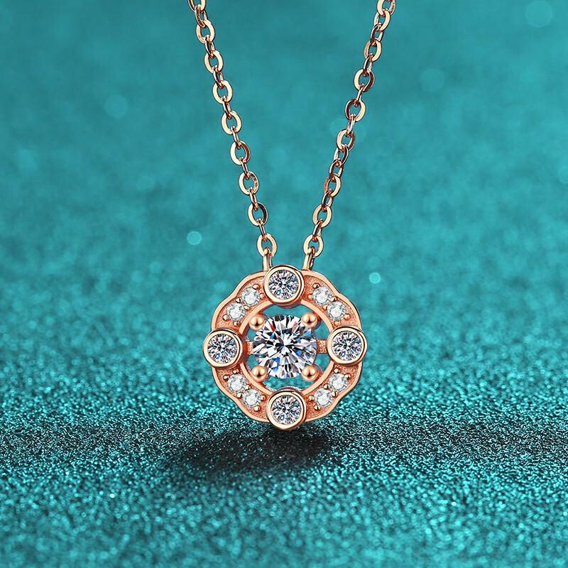 Sterling Champagne Gold Necklace With Moissanite Pendant Cross Chain Lightweight Daily Wear Women 925 Sterling Silver