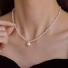 Women's 2025 French Elegant Clavicle Pendant Necklace with Sparkling Diamond and Tiny Pearl Choker
