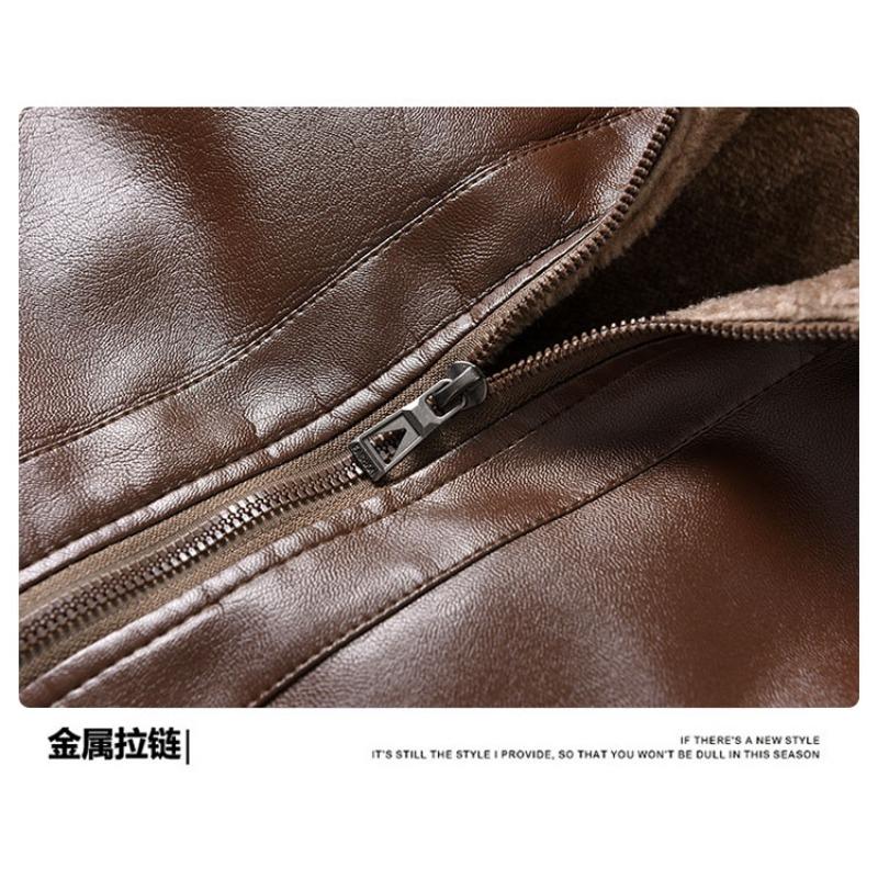 Herbst und Winter Vielseitiger Mantel Reißverschluss Strickjacke Herren Stehkragen Einfarbig PU-Leder Lässiges Oberteil