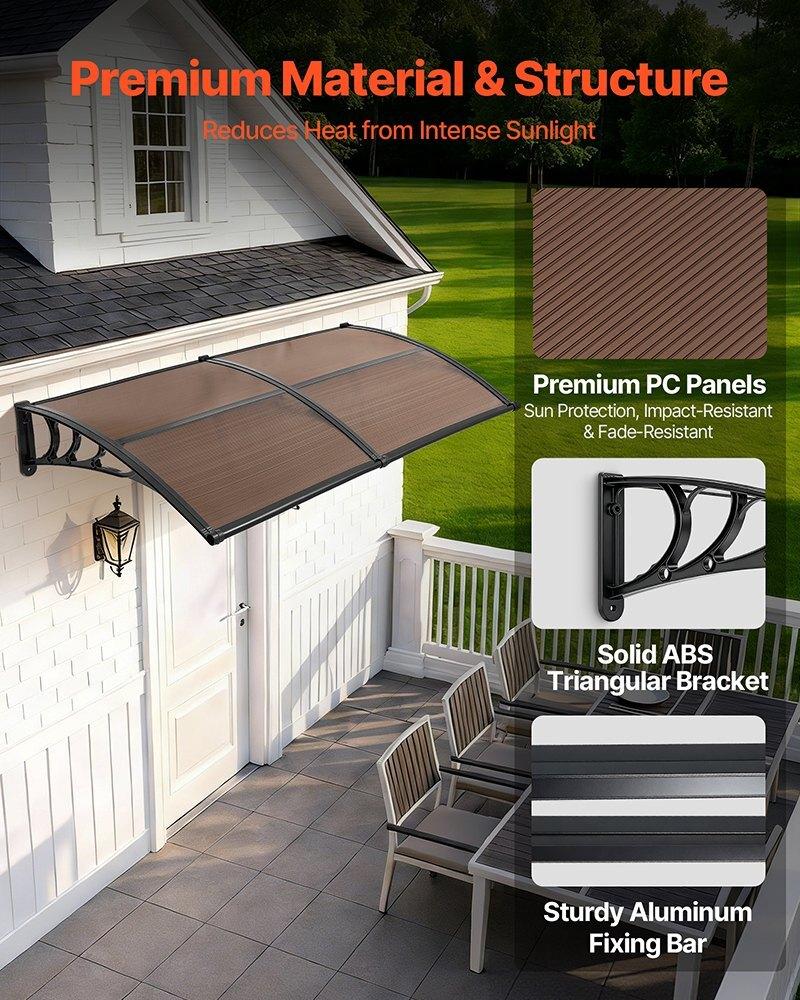 Awnings for Door Entrance, 38 x 78 in, Exterior Front Door Window Awnings with Drainage & Metal Bracket, Rain Snow Sun Protection, Overhang
