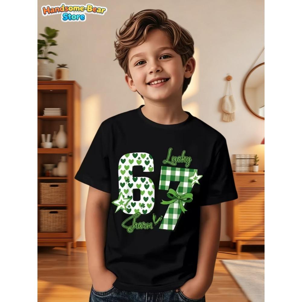 Six Seven Bruh 67 Meme Kids Clothes Happy St. Patrick's Day Girl Boy T-Shirt Children's Clover Irish Day Crew Neck Short Sleeves