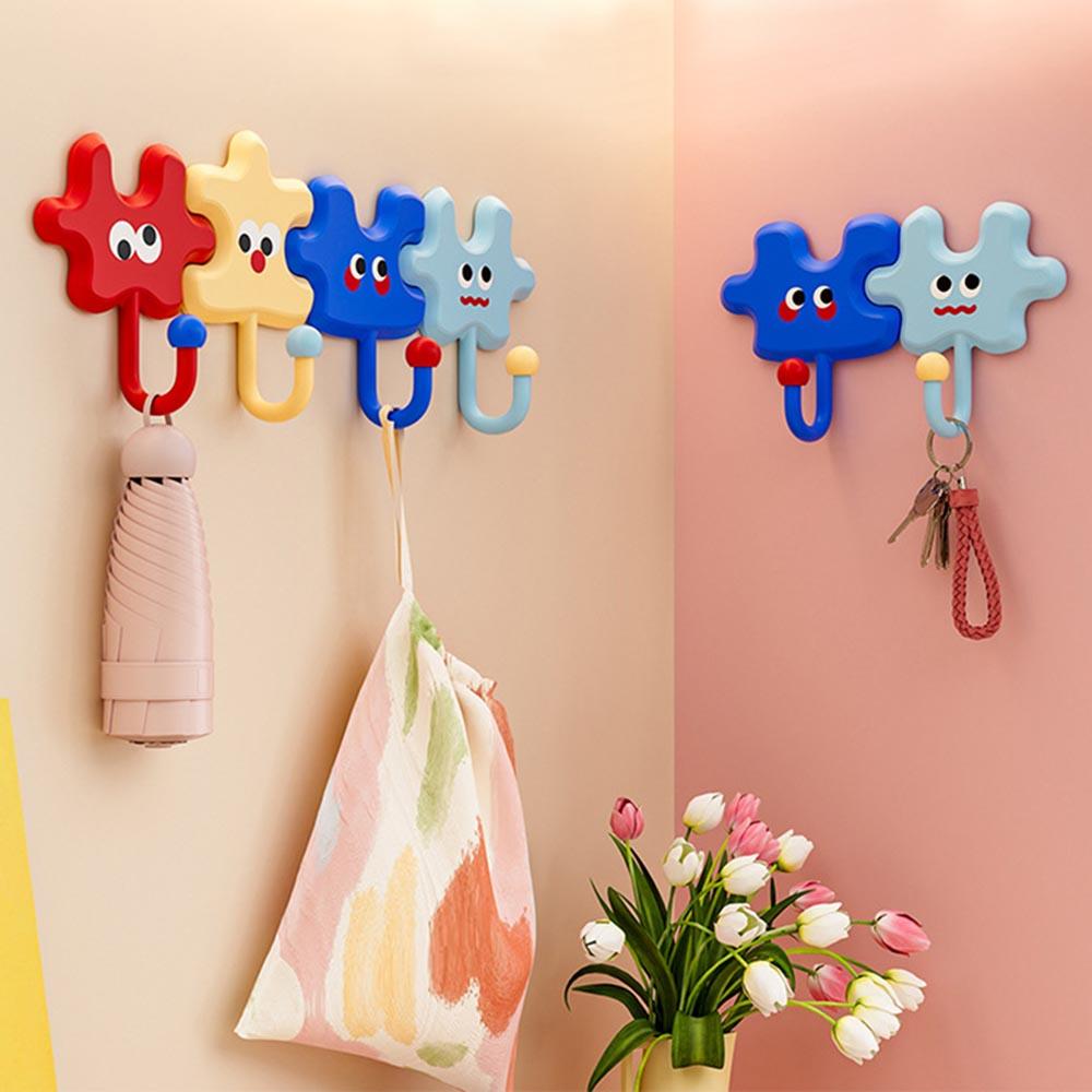 4 Pcs/pack Candy-colored Puzzle Hooks Multi-functional Sticky Hook No Drilling Storage Hook Kitchen Bathroom Key Storage Hooks