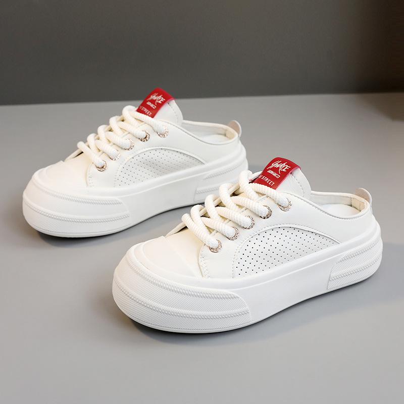 Z7702 New White Shoes Half Slippers Women's  Summer Breathable Slippers Thick Bottom Hight Increasing Board Shoes Women's Shoes All-Matching
