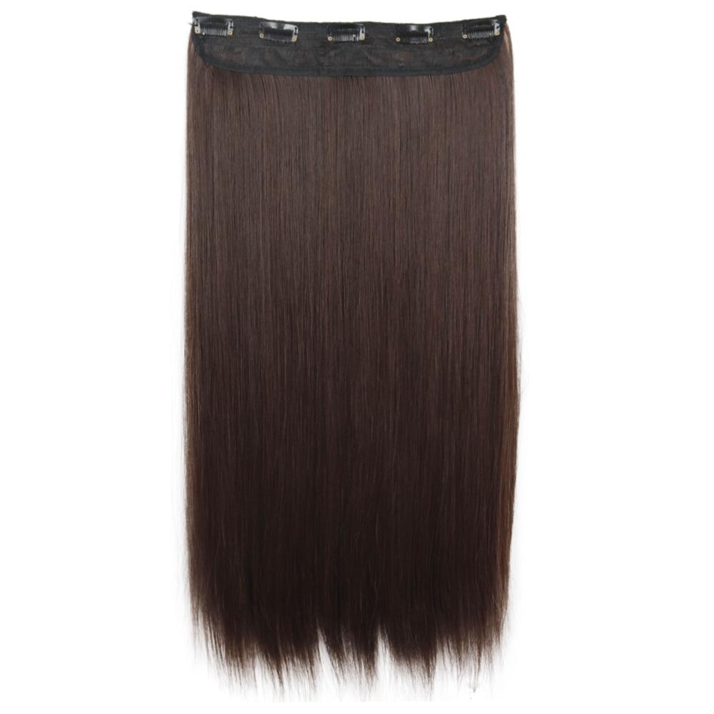 MERISIHAIR 5 Clips In Hair Extension Synthetic Long Straight Hairpiece Haistyle High Temperature Fibert Golden Brown Black