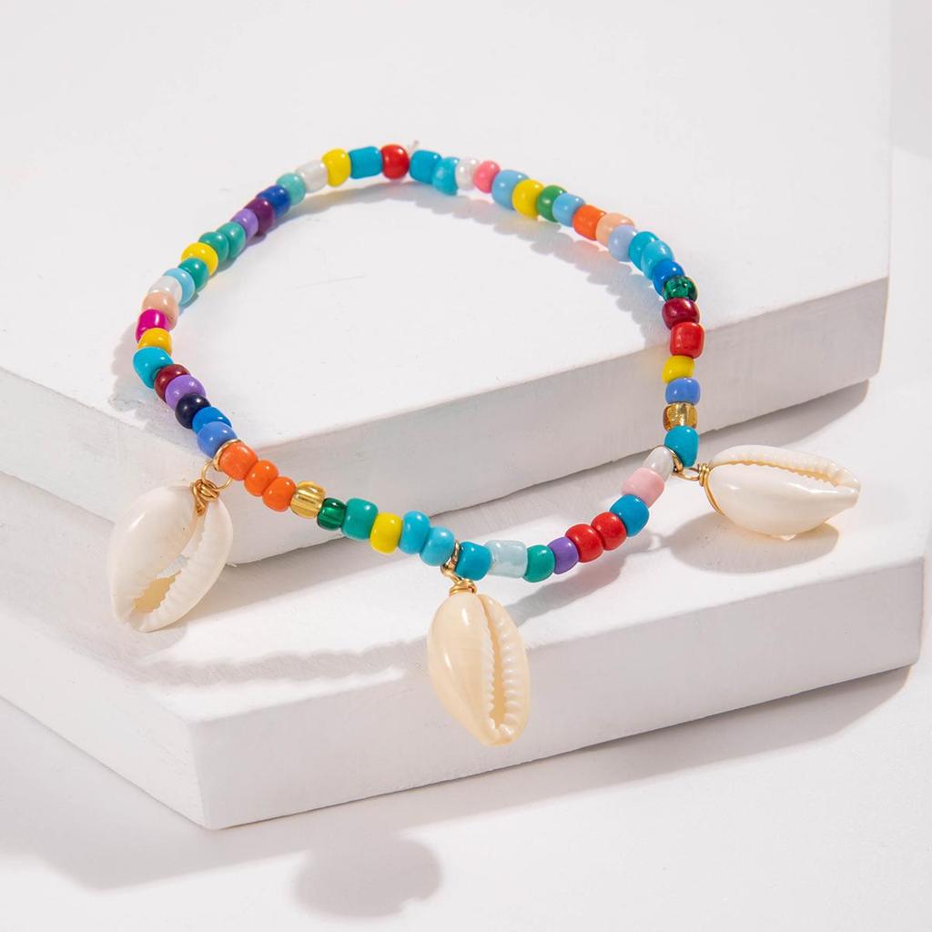 Cross Border Beach Series Vacation Style Shell Bead Multi-Layer Ankle Chain Personalized Colorful Rice Bead Ankle Chain Three Piece Set
