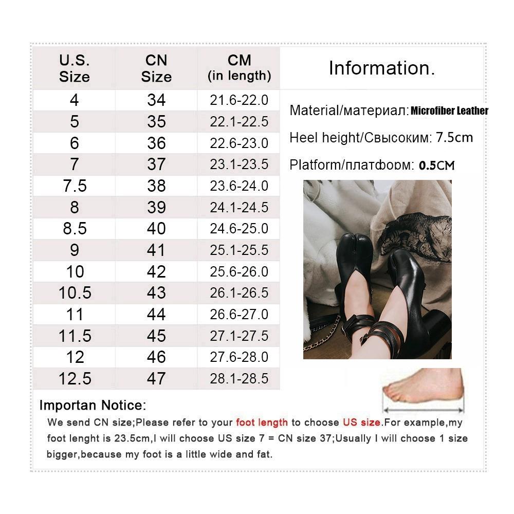 Split Toe Ninja Tabi Pumps Women Ankle Strap Buckle Round Heel High Heels Party Shoes Women Zapatos De Mujer Chaussure Femme