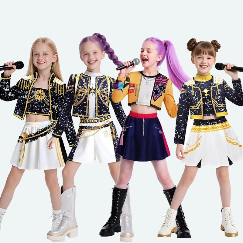Girls K-pop Rumi Zoey Cosplay Huntrix Costume 3D Print Demon Hunters Mira Stage Costumes Girls Halloween Party Clolthes Set