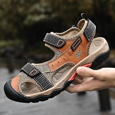 Summer Genuine Leather Sandals Men's New Driving Leisure Sports Sandals Non-Slip Outdoor Velcro Beach Shoes