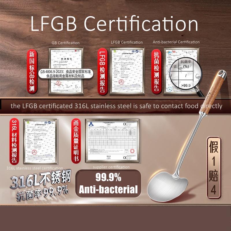 LFGB Certificated 316L Stainless Steel Round Spatula Soild Wooden Heat Insulate Handle Shovel and Scoop 2 in 1 Kitchen Cookware