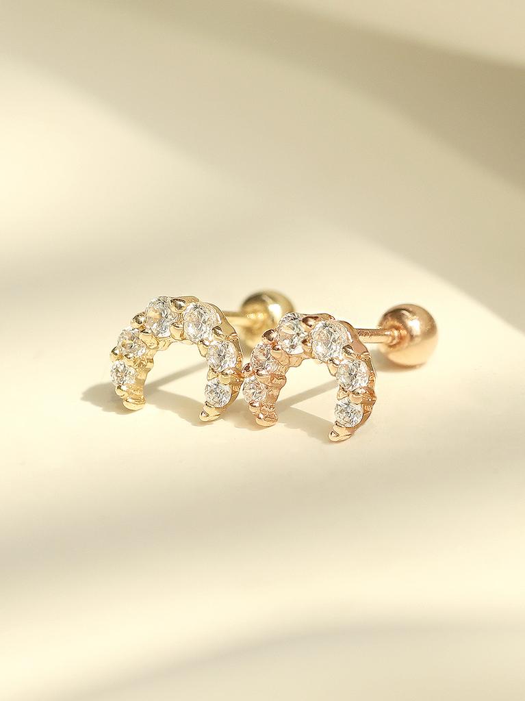 Minimalpiercing 14K Crystal Crescent Moon Piercing Earrings