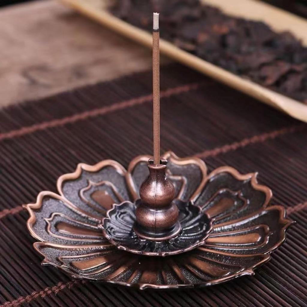 Incense Burner-Brass Lotus Stick Incense Holder,Detachable Incense Ash Catcher