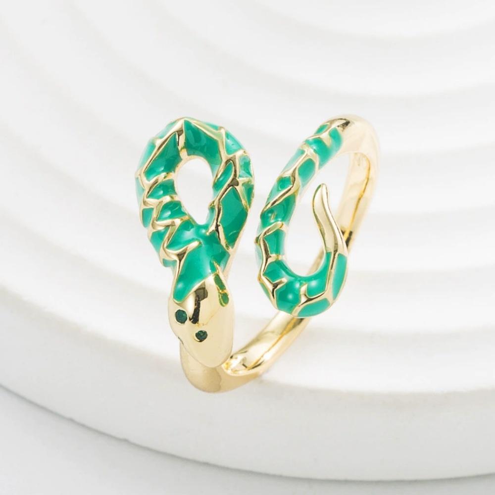 New Geometry Zircon Colored Drop Glazed Snake Open Ring Trendy Versatile Temperament Simple Personalized Jewelry Gift темно-зеленого