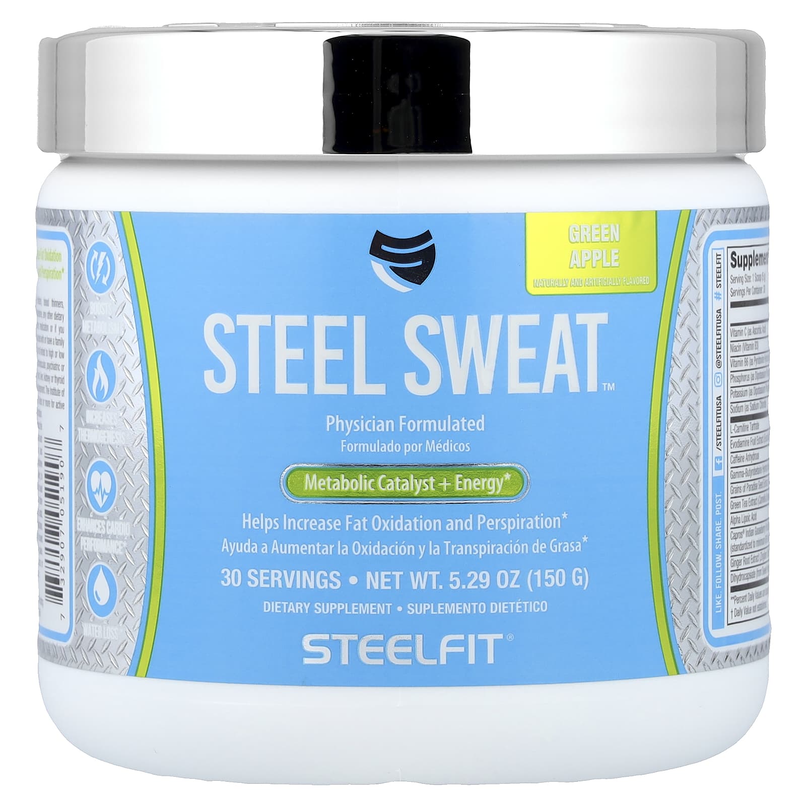 

SteelFit, Steel Sweat™, Metabolic Catalyst + Energy, Green Apple, 5.29 oz (150 g)