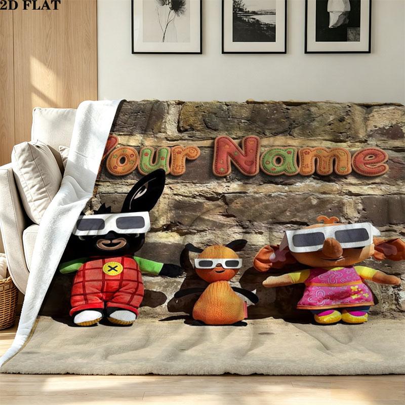 1PC Bing Custom Name Patterned Flannel Blanket Suitable For All Seasons for Home Decor Warmth and Comfort Gifts Holiday Present