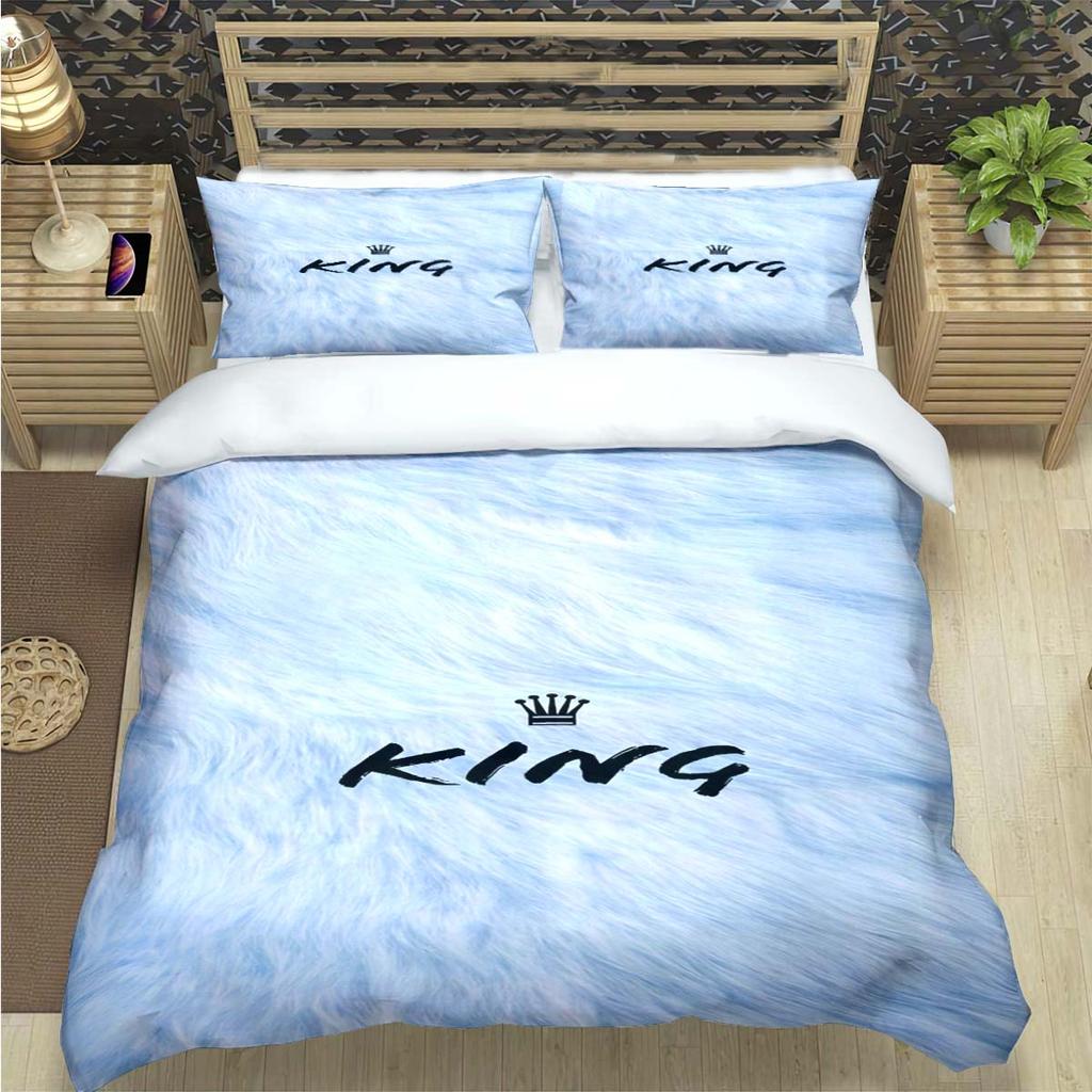 Fashion King And Queen Print Bedding Set Single Twin Full King Size Cute Animals Bed Linen Adults Teens Bedroom Luxury Gift