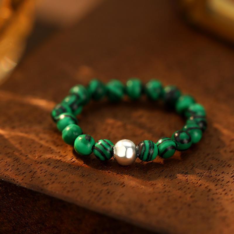 Banyan Tree S925 Silver Women's Stacking Ring with Tourmaline, Agate, Crystal, and Beaded Blue Pine.