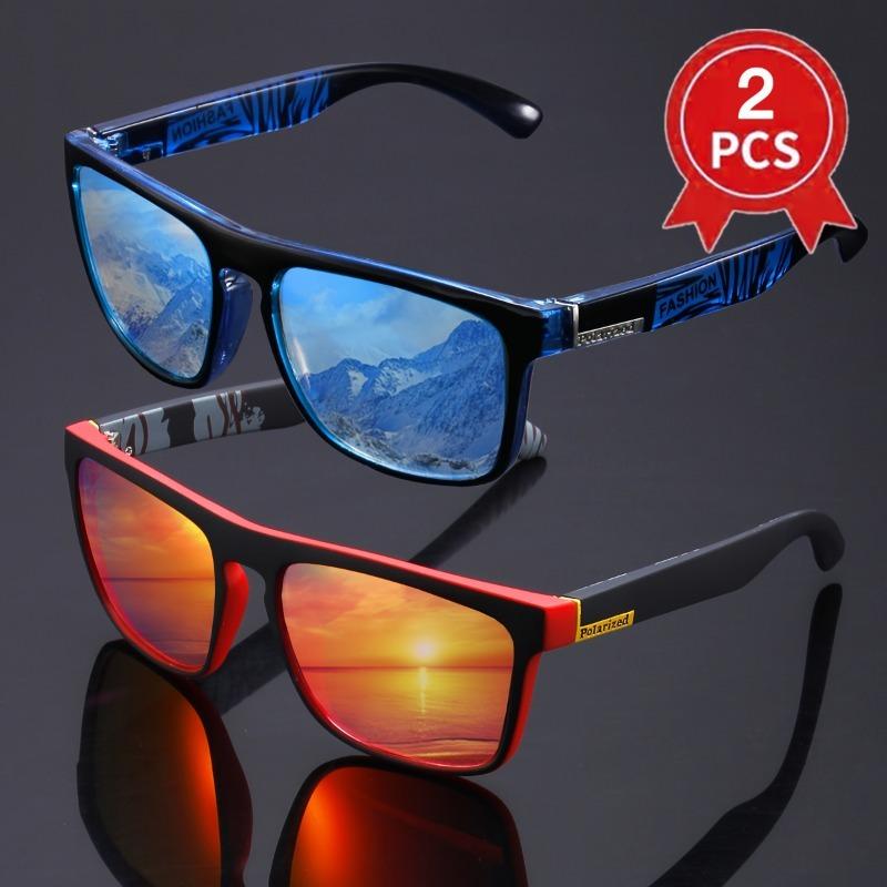 

2 шт. Женские модные очки спортивного стиля, простые очки с квадратной оправой с настоящей пленкой, цветные зеркальные мужские очки для путешествий и вечеринок