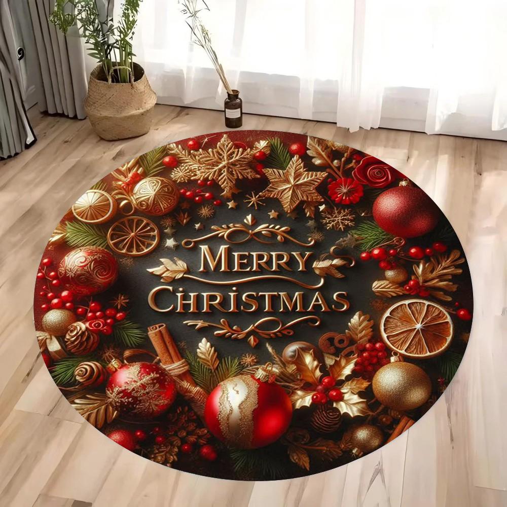 Merry Christmas Round Area Rug Bedroom Kitchen Mat Washable Indoor Floor Accent Bathroom Living Room Home Office Hallway Carpet