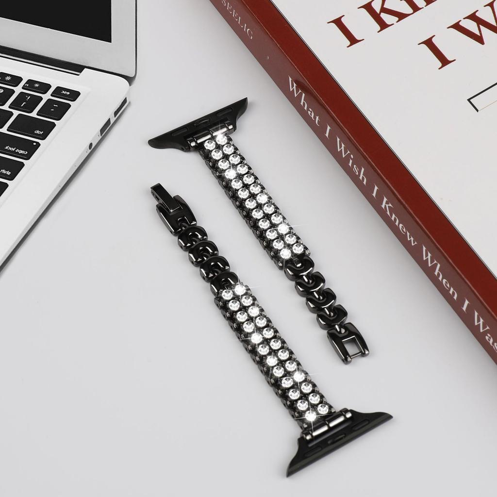 Watch Strap for Apple Watch Series 10 9 8 7 SE 6 5 4 3 2 1 42mm 41mm 40mm 38mm Rhinestone Decor Alloy Bracelet Wrist Band
