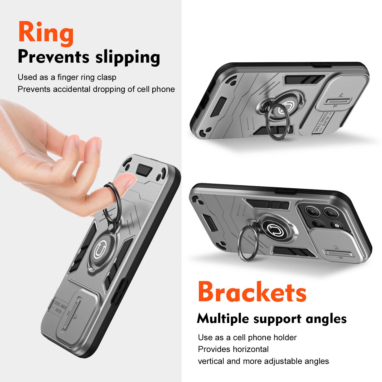 

For Motorola Moto G15 4G Case Slide Camshield Kickstand PC+TPU Phone Cover Blue