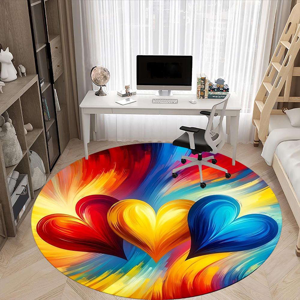 1pc Heart Colors Office Round Area Rug, Indoor Mat Suitable ForOffice, Under Office Chairs Bedroom Living Room Home Decor T216