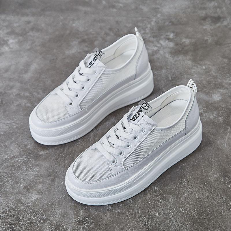

2025 spring and summer women s platform white shoes mesh single shoes breathable Korean version casual versatile lazy shoes breathable increase 39 yards