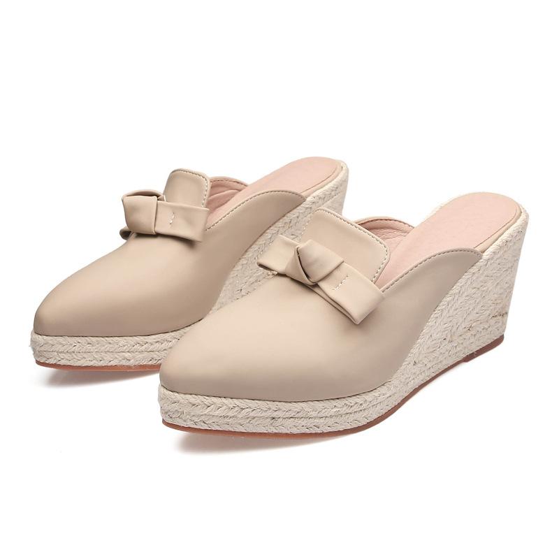 Pantofole da Casa alla Moda Scarpe con Plateau Punta Appuntita Tacchi da Donna a Zeppa Med Morbide Copertura Alta Cinturino con Fibbia Tessuto Elastico TPR Quadrato Sexy