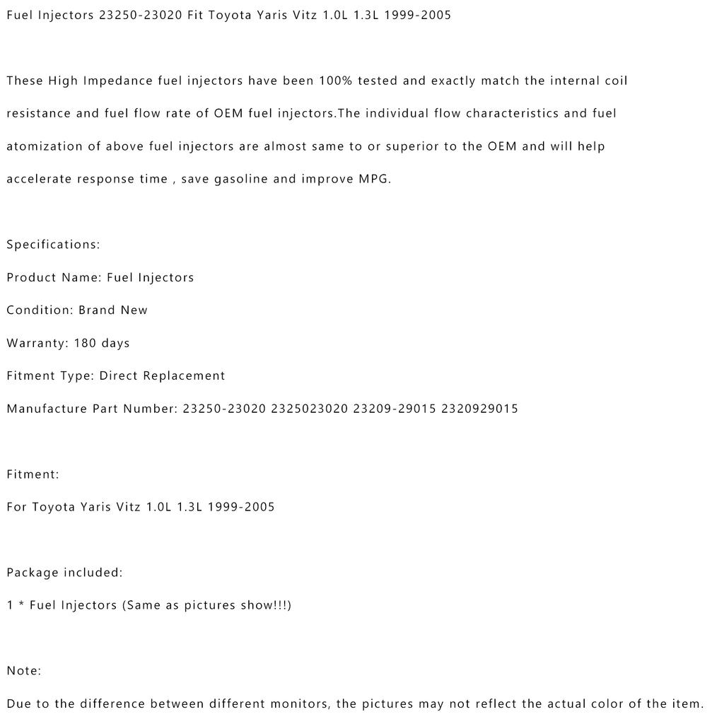 1 SZT. Wtryskiwacze Paliwa 23250-23020 Pasują do Toyota Yaris Vitz 1.0L 1.3L 1999-2005