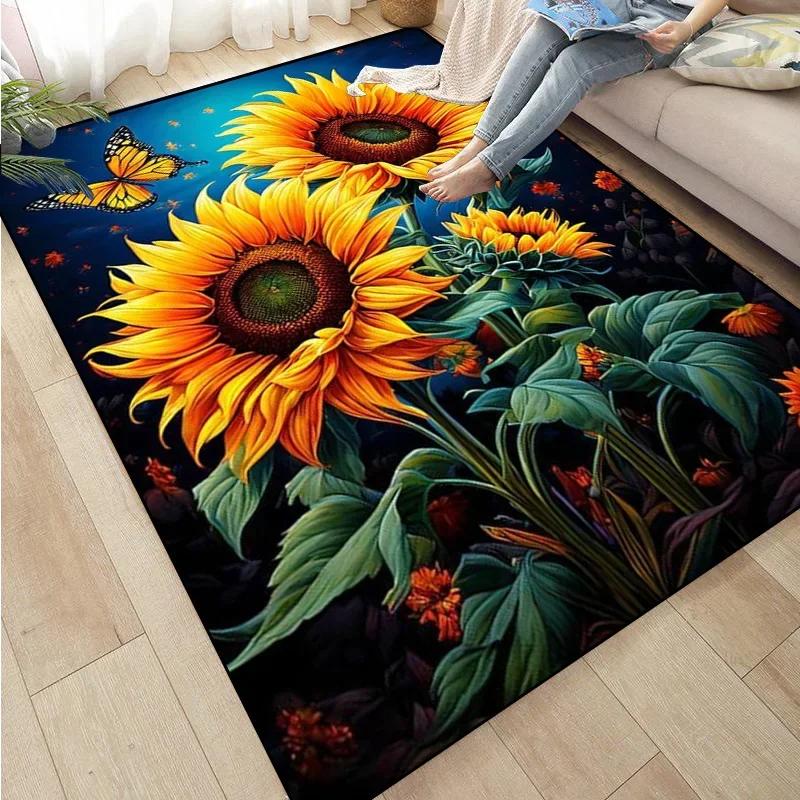 3D Sunflower Carpet Non-slip Floor Mat Bedroom Living Room Large Area Rugs Home Decor Floral Doormat Entrance Mat Tapis Salon