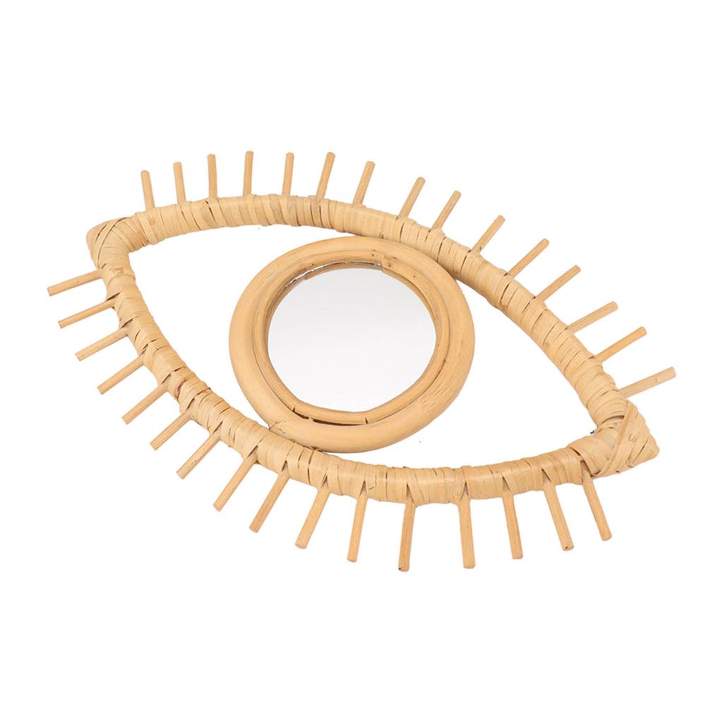 Eye Shaped Wall Mirror, Rattan Eye Mirror Symbolic Elegant Crafted Ornaments for Home Hotel Bathroom Decoration