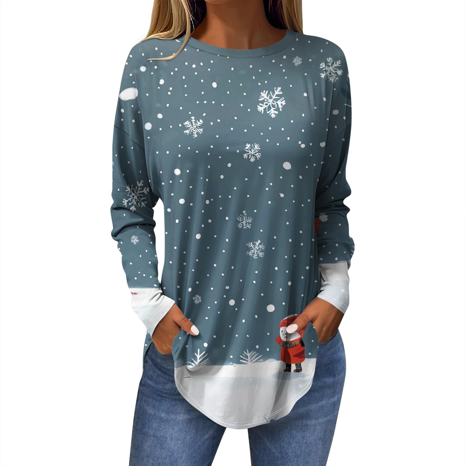 

Женская модная повседневная футболка с круглым вырезом и длинным рукавом с рождественским принтом XL