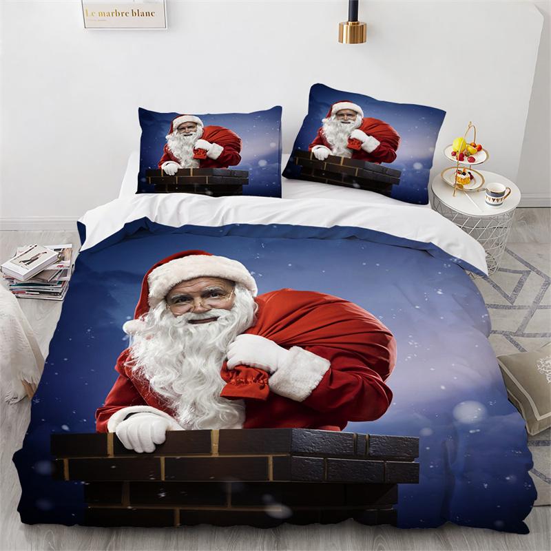 

Merry Chirstmas Santa Claus 3D Print Bedding Set Cozy Duvet Cover King Queen Twin Size Chrisatmas Gift Happy New Year Room Decor EU Single 135x200cm