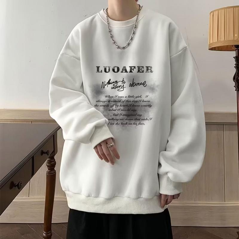

Men s Trendy Korean-Style Printed Hoodie, Round Neck, Plus Velvet, Long Sleeve, Casual Fashion for 2024 Autumn/Winter. 4XL