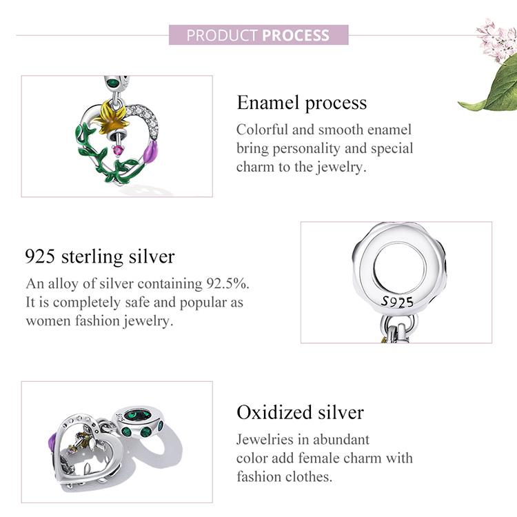 WOSTU 925 Sterling Silver Zircon Hollow Heart Flower Charm Pendant for Women DIY Original 3MM Bracelet Jewelry