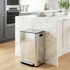 60L Dual Compartment Stainless Steel Bin, with Deodoriser Holders - Silver Tone