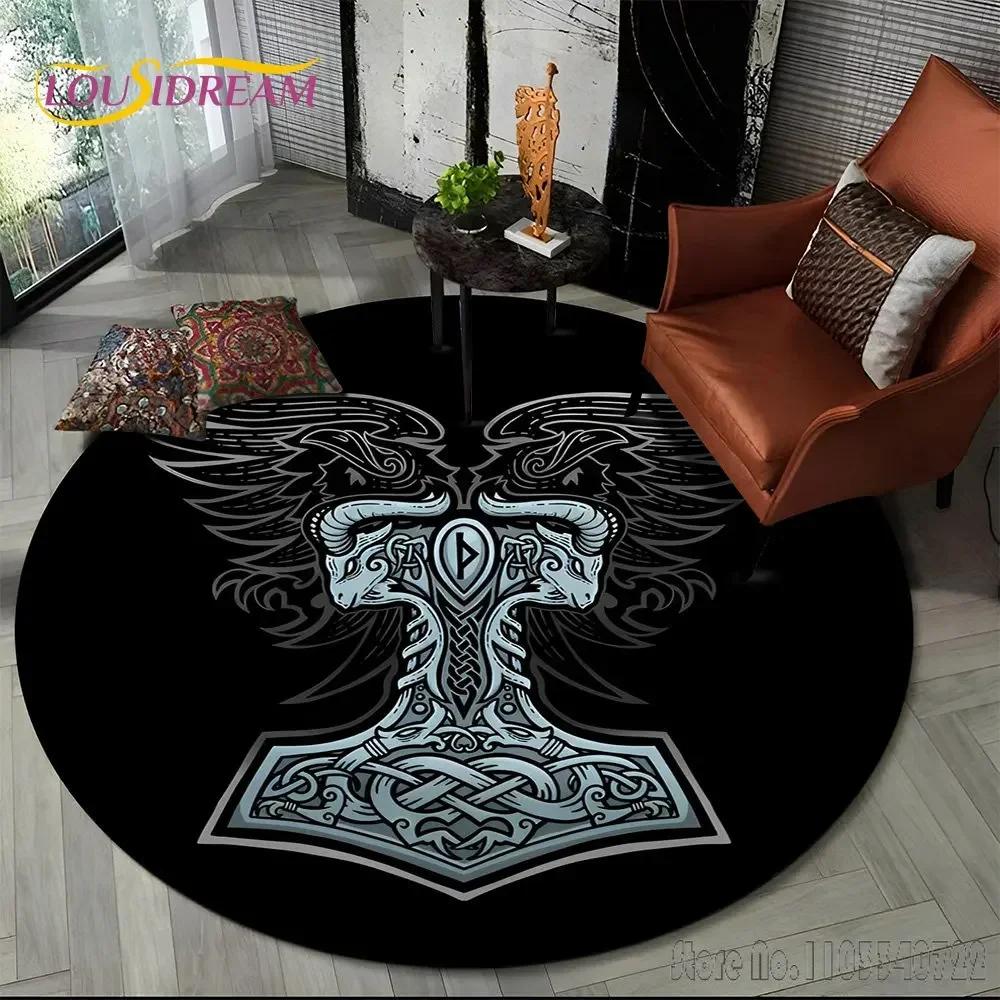 Viking Valknut Yggdrasil Tree of Life Rug Round Carpet 80cm Chair Non-slip Floor Mat Crawling For Kids Living Room Decor