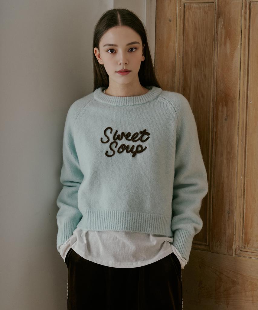 SWEET SOUP Lettering Point Crop Knit (Wbblkf1)