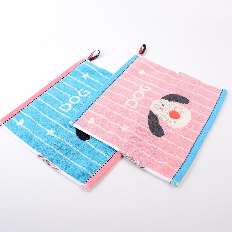 1Pcs 25x25cm Portable Absorbent Soft Cotton Cartoon Animal Small Square Face Hand Towel With Loop