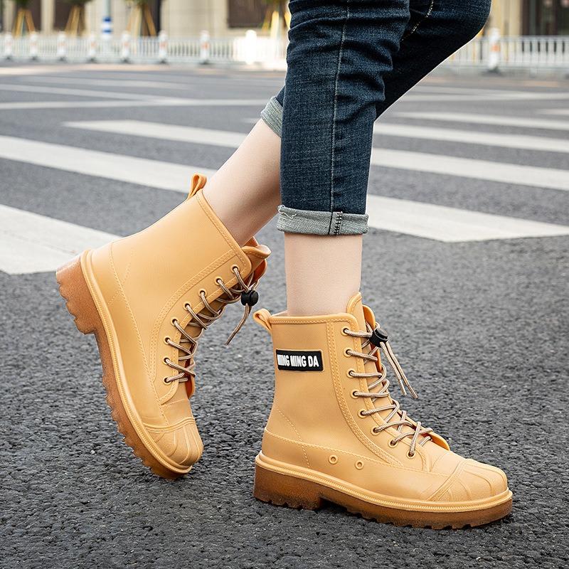 Fashion waterproof rain boots female adult medium rain boots transparent water shoes Martin boots snow boots locomotive boots
